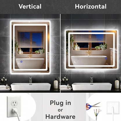 20“ x 28” LED Smart Mirror for Bathroom, Rectangle Mirror with Three Color Light Temperature Brightness Settings,Backlit + Front Lit,Wall-Mounted Vanity Mirror with Memory Function