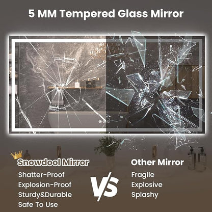 Snowdool 72 x 36 in LED Bathroom Mirror, Front and Backlit, Anti-Fog | Front and Backlit, 3 Color Temperatures, Anti-Fog, Tempered Glass