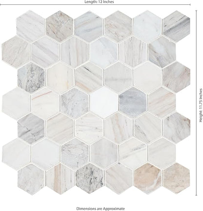 MSI Angora 12 in. x 12 in. Polished Marble Hexagon Tile for Kitchen Backsplash, Floor Tile, Wall Tile for Bathroom, Shower Wall Tile, Mesh Mounted Mosaic Tile