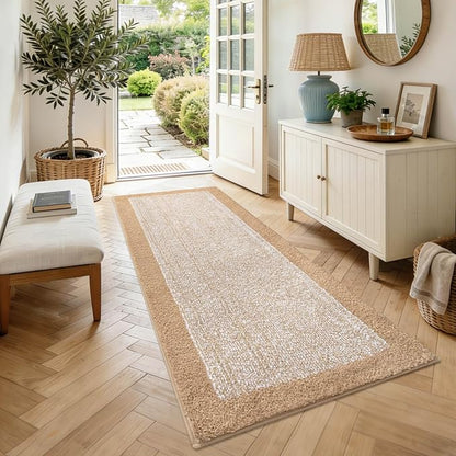60x24 Long Bathroom Rugs Washable Non Slip, Beige Bath Mat for Bathroom Floor Tub, Soft Absorbent Quick Dry Mats for Shower,Bathtub,Home Decor