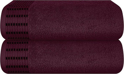 Cotton 2 Pack Oversized Bath Towel Set 28x55 inches, Large Bath Towels, Ultra Absorbant Compact Quickdry & Lightweight Towel, Ideal for Gym Travel Camp Pool - Burgundy