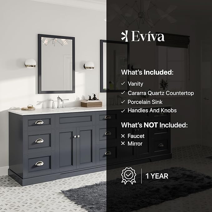 Eviva Epic 96 in. Charcoal Gray Double Sink Bath Vanity with Carrara Quartz Top