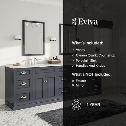 Eviva Epic 96 in. Charcoal Gray Double Sink Bath Vanity with Carrara Quartz Top