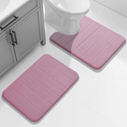 Yimobra Memory Foam Toilet Bath Mat U-Shaped, 24 X 20 Inches,Soft and Comfortable, Super Water Absorption, Non-Slip, Machine Wash and Easier to Dry for Bathroom Commode Contour Rug, Mauve