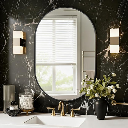 Black Oval Bathroom Mirror for Wall, 24"x36" Bathroom Vanity Mirror | HD Shatterproof Glass, Metal Framed, Oval Vanity Mirrors for Bathroom, Bedroom, Living Room, Entryway, Horizontal or Vertical
