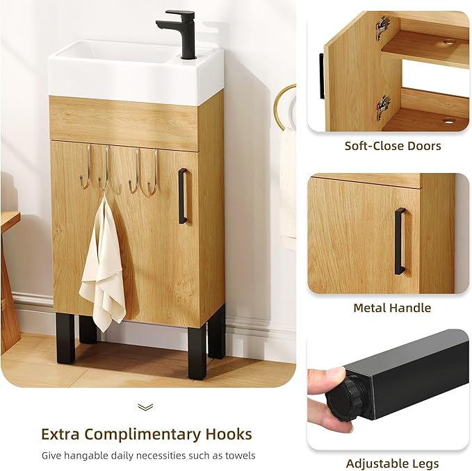 YITAHOME 16 Inch Bathroom Vanity with Sink, Bathroom Cabinet Vanity for Small Space, Freestanding Storage Bathroom Vanity