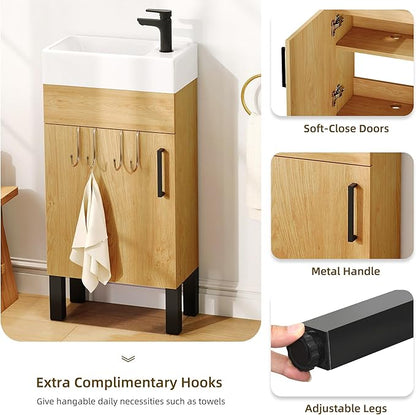 YITAHOME 16 Inch Bathroom Vanity with Sink, Bathroom Cabinet Vanity for Small Space, Freestanding Storage Bathroom Vanity