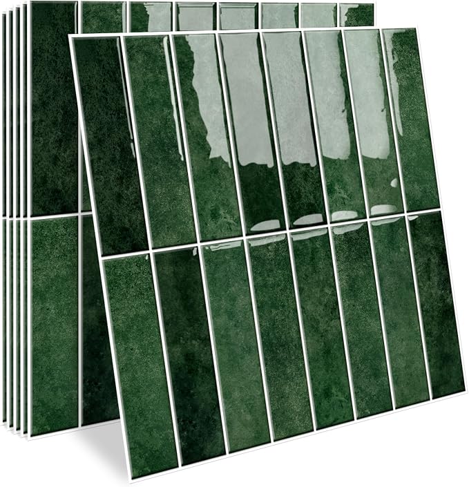 MORCART 20PCS 11.8"x11.8" Peel and Stick Backsplash, Deep Green | 3D Adhesive Waterproof Wall Tiles for Kitchen, Bathroom, Living Room, Laundry Room, Subway Tiles