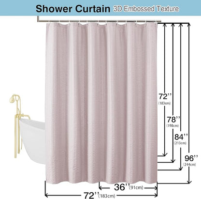 Aiyufeng Moga Pink Shower Curtain 84 Inches Long, 3D Embossed Textured Fabric Shower Curtain for Bathroom - Soft Cloth & Hotel Spa Luxury, Machine Washable, 72X84, Pink
