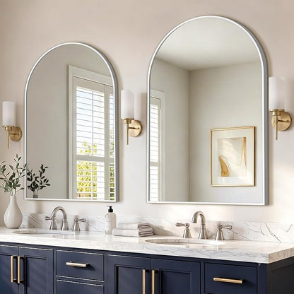 FICTOR 2 Pack 24" x 36" Arched Bathroom Vanity Mirror for Over Sink, Silver | Anti-Rust Metal Framed, HD Tempered Shatter-Proof Glass, Modern Wall Mirror for Entryway, Living Room, Bedroom