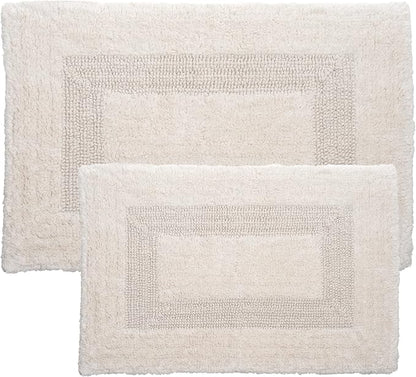Bedford Home Bathroom Rugs Set (67A-01677) - 2-Piece Cotton Bathroom Mat Set, Machine Washable Standard & Large Bath Mats for Washroom, Kitchen, or Laundry Room (Ivory)