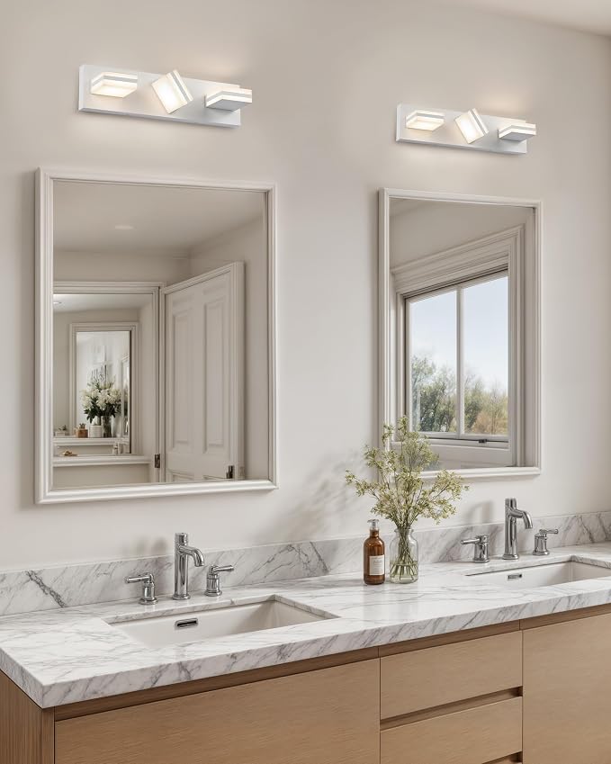 VONLUCE LED Modern Bathroom Vanity Light Fixture, Matte White | 18'', 3-Light, 3CCT, 360° Rotate, High CRI, Flicker-free, Dimmable, Memory Function, Waterproof IP44, Easy Installation