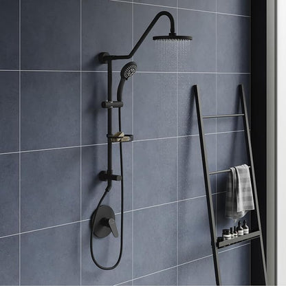 PULSE ShowerSpas Kauai III Matte Black Rain Shower Head with Handheld Spray - 2.5 GPM, 8" Showerhead, 5-Function HandShower, Adjustable Slide Bar - Shower Heads with Handheld Spray Combo