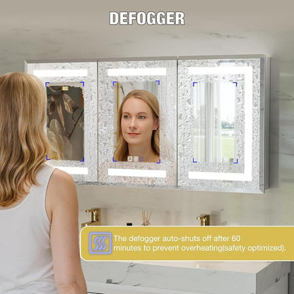 48x24 Lighted Medicine Cabinet with Mirror Defogger - Dimmable Touch Sensor, Adjustable Color Temperature, Shatterproof Tempered Glass, Quick-Release Hinges, Adjustable Shelves,three door