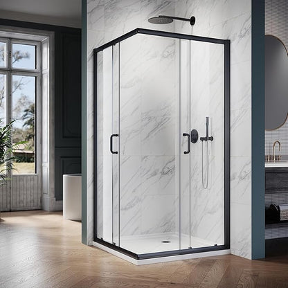 ELEGANT Corner Shower Enclosure 36 in.D x 36 in. W x 72 in. H, Double Sliding Corner Shower Door with 1/4 in. Tempered Glass, Sliding Shower Enclosure in Black