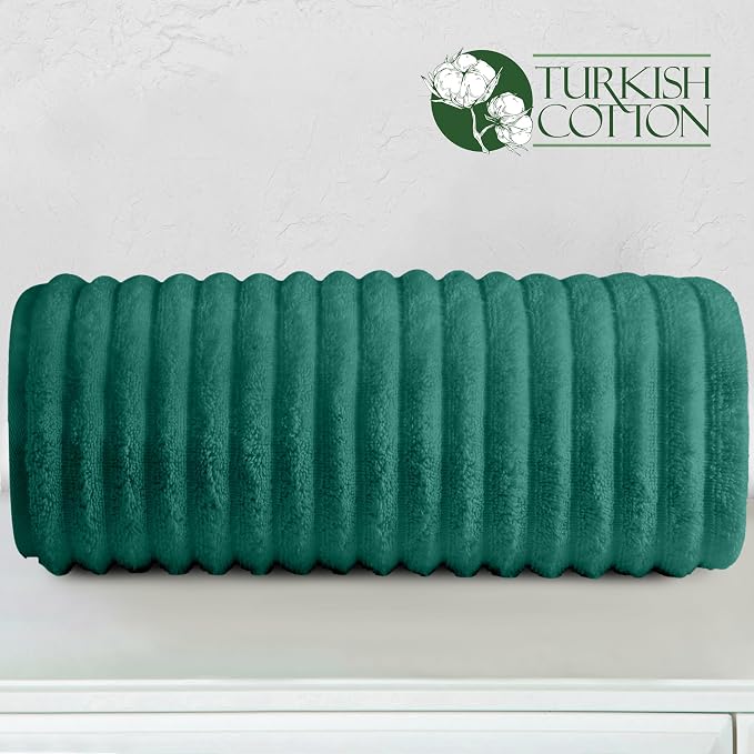 Elegant Comfort 100% Turkish Cotton Corduroy Ribbed Luxury Jumbo Bath Towel Ultra Soft - 35 x 70 Inch - Luxury Spa Premium Hotel Quality Highly Absorbent and Quick Dry Large Bath Towel, Turquoise
