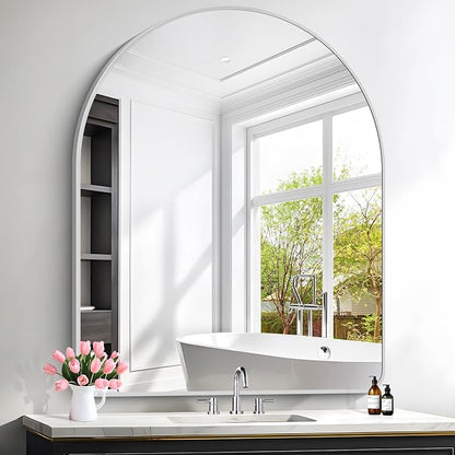 FORBATH Large Arched Wall Mirror 40x48 Inch, Silver Arch Bathroom Mirror with Aluminum Frame, Arched Mirror for Dresser, Fireplace,Entryway,Home Decor,Hanging or Leaning Against Wall