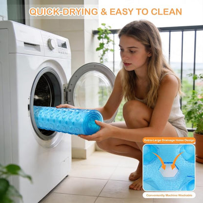 Yimobra Bathtub Mat Non Slip, 34.5"X15.5" Long Shower Mat for Inside Shower, Machine Washable Bath Mat with Drain Holes & Strong Suction Cups, Soft on Feet, Bathroom Essentials, Clear Blue