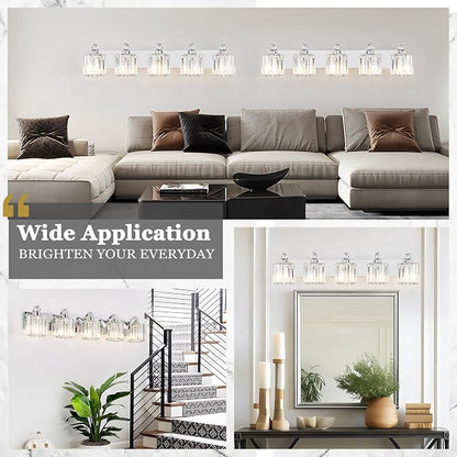 5-Light Modern Bathroom Light Fixture Chrome Vanity Lights Over Mirror Wall Sconce Lighting with K9 Crystal Shades Bathroom Wall Lamp E26 Base for Bedroom, Living Room, Hallway