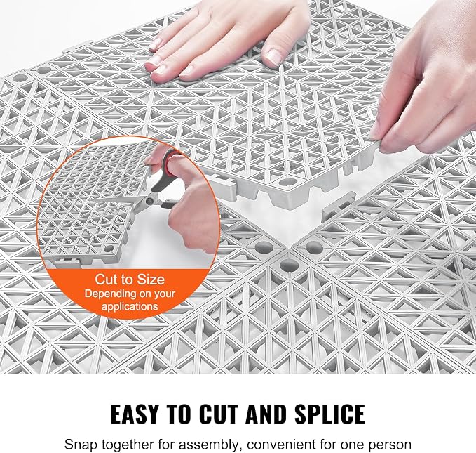 VEVOR Modular Interlocking Cushion, 50 Pack 12" x 12" Splicing Drainage Mats, Soft PVC Interlocking Drainage Floor Tiles, Non-Slip Drainage Holes for Restroom, Bathroom, Kitchen, Pool, Wet Areas, Gray | for Restroom Bathroom Kitchen Swimming Pools Wet ...