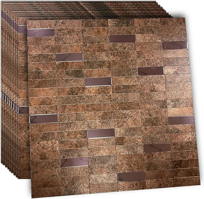 XUANINY Peel and Stick Tile Backsplash Self- Adhesive Wall Tiles Aluminum Mosaic Sticker for Kitchen (11.33"x11.92" Per Sheet, Pack of 10 pcs) (Copper 10)