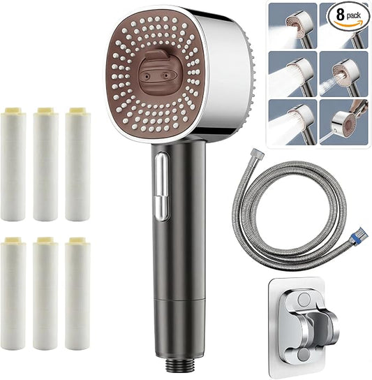 2026 High Pressure Handheld Shower Head with 6 Spray Modes - Detachable Showerhead with 5 Replaceable Filters for Hard Water | Includes 59" Anti-Burst Hose