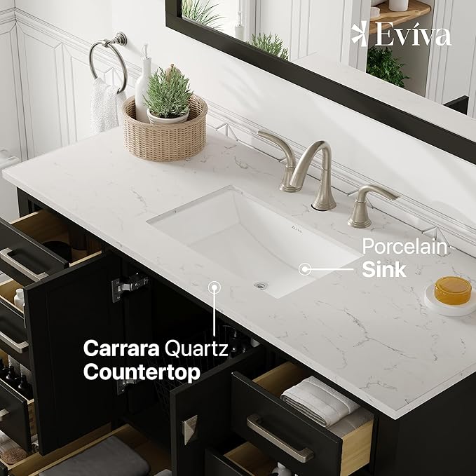 Eviva Aberdeen 48 in. Espresso Single Sink Bath Vanity with Carrara Quartz Top and Undermount Porcelain Sink