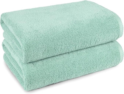 Amazon Basics 2-Pack Quick-Dry Lightweight Moisture Absorbing Bath Towel, 100% Cotton, 54" x 30", Seafoam Green
