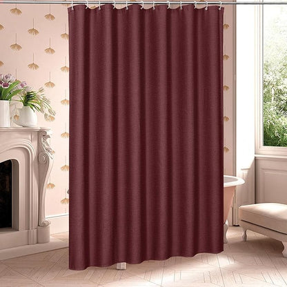 MitoVilla Burgundy Waffle Fabric Shower Curtain, Modern Waffle Weave Textured Shower Curtains for Luxury Bathroom Decor, Wine Red Heavy Bathroom Shower Curtain, 72 x 72