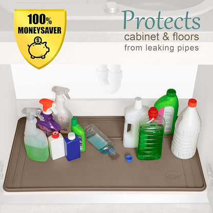 The Original Under Sink Mat - Adjustable Silicone mat, Waterproof Under The Sink Bathroom Vanity Mat - 28" x 19" or smaller