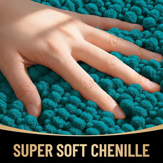 OLANLY Thick Chenille Small Bathroom Rugs Mats 24x16, Deep Lake | Soft Absorbent Bath Rugs, Rubber Backing, Machine Wash Dry, Bath Mats for Bathroom, Tub and Shower, Home Decor Accessories