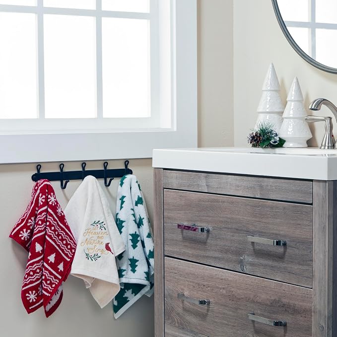 SKL Home Christmas/Winter Heaven & Nature Sing Hand Towel Set-2pc, Natural | 100% Cotton. Soft, embroidered velour. Great for the bathroom, kitchen or bar & holiday gifting.