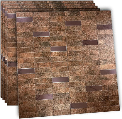 XUANINY Peel and Stick Tile Backsplash Self- Adhesive Wall Tiles Aluminum Mosaic Sticker for Kitchen (11.33"x11.92" Per Sheet, Pack of 5 pcs) (Copper 5)