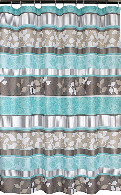 Serafina Home Hotel Quality Fabric Bathroom Shower Curtain: Striped Floral - Teal, Blue, Brown, Beige and White (72 x 70 inches)