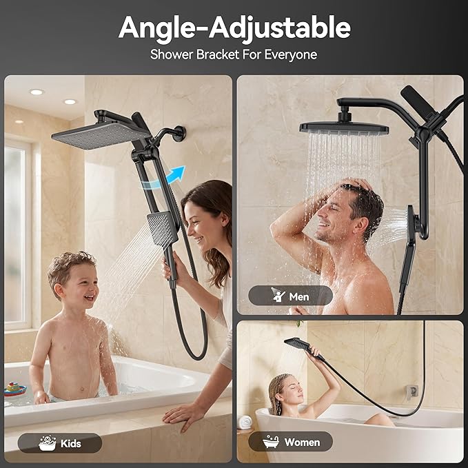 Dual Filtered Rainfall Handheld Showerhead Spray Combo with 7 Modes | 2026 Upgraded Shower Head Combo, Dual Filtration For Skin & Hair Care, One-Button Filter Replacement, Matte Black