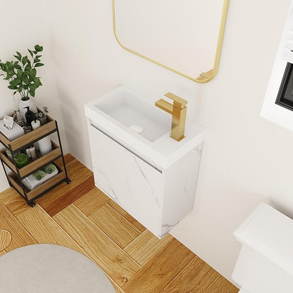 20 Inch Bathroom Vanity with Sink Combo for Small Space, Wall-Mounted Bathroom Vanity with Soft Close Door,Modern Floating Bathroom Vanity with Top Basin & Storage Cabinet,White