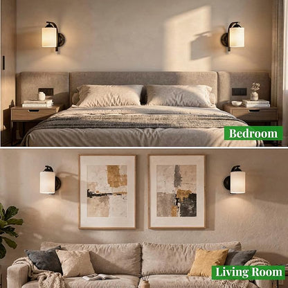 2-Pack Wall Sconces for Bedroom and Bathroom, Matte Black Farmhouse Wall Light Fixtures with Glass Shade, Modern Vanity Wall Lamps for Living Room, Hallway, Kitchen
