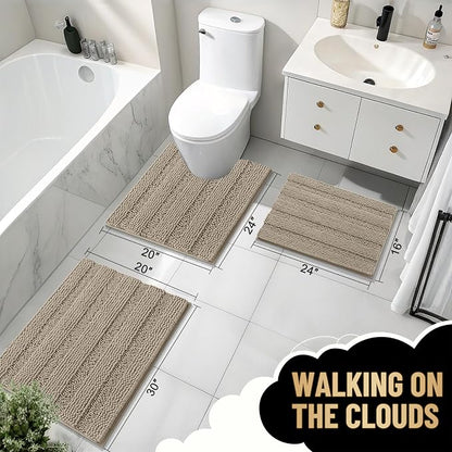 OLANLY Thick Bathroom Rugs 30x20, Chenille Striped Bath Rugs, Warm Taupe | Rubber Backing, Machine Wash, Extra Soft Absorbent Bath Mats for Bathroom Floor, Tub and Shower, Home Decor Accessories