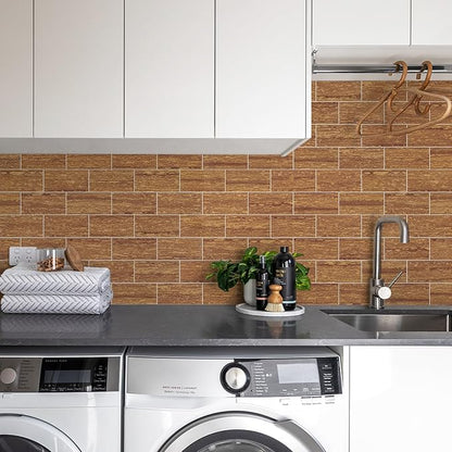 Vamos Tile 100 Pieces Peel and Stick Backsplash Tiles, 3" x 6" PVC Subway Tile, Red Travertine Stick on Backsplash Tiles for Kitchen/Bathroom/Fireplace/Laundry/Camper