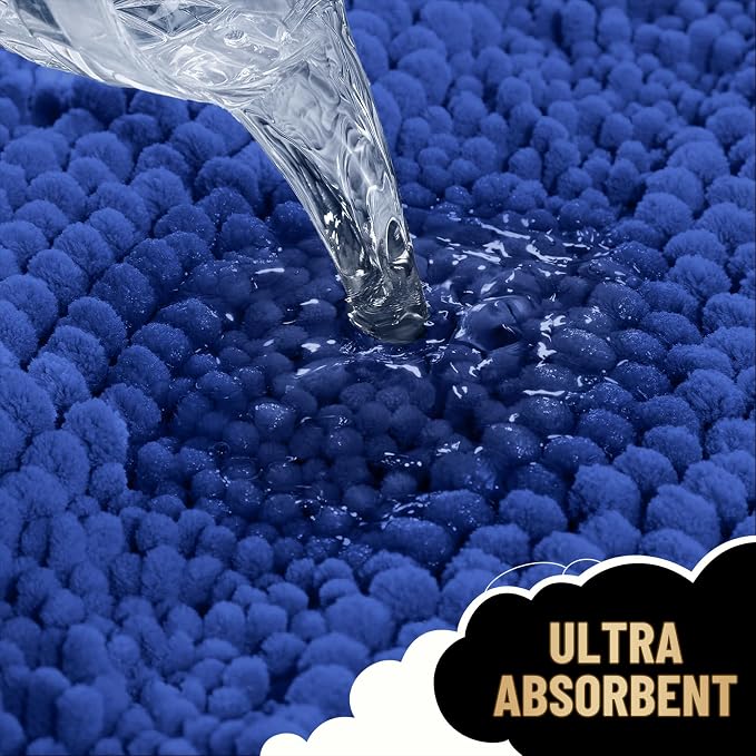 OLANLY Thick Bathroom Rugs 30x20, Chenille Striped Bath Rugs, Royal Blue | Rubber Backing, Machine Wash, Extra Soft Absorbent Bath Mats for Bathroom Floor, Tub and Shower, Home Decor Accessories