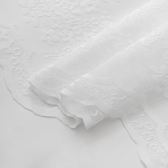 TUDECO White Lace Stall Shower Curtain with Valance 36''W x 72''L | Half Size, for Narrow RV Bathroom, French Country, Floral Pattern, Sheer, Reinforced Holes, Machine Washable