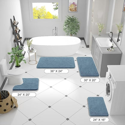 OLANLY Bathroom Runner Rugs 47x24, Extra Soft Absorbent Chenille Bath Rugs | Airy Blue, Quick-Drying Rubber Backing, Washable Long Bath Mat for Bathroom Floor, Tub and Shower, Home Decor Accessories