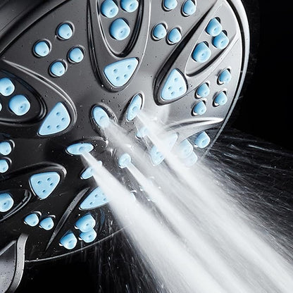 AquaDance Antimicrobial – Anti-Clog High-Pressure 6-Setting Head with Microban Nozzle Protection from Growth of Mold, Mildew & Bacteria for Stronger Shower 4", Aqua Blue Jets – 1.8 GPM