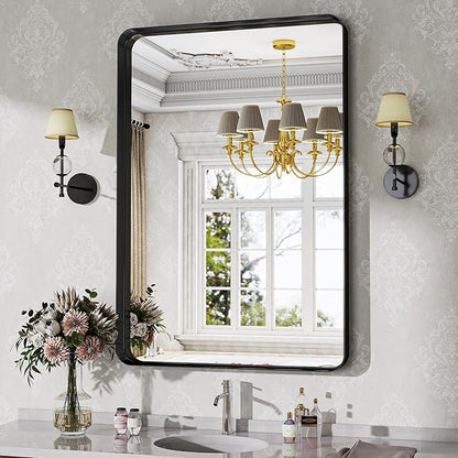 Bathroom Mirrors for Over Sink 24 x 32 Inch Rounded Rectangle Bathroom Vanity Mirror Bathroom Mirror for Wall Hangs Horizontally or Vertically for Living Room Bedroom Entryway Black