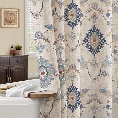 Boho Floral Shower Curtain, Vintage Cottage Core Shower Curtains for Bathroom, 72Wx72H Inch