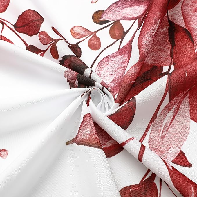 Burgundy Eucalyptus Shower Curtain, Watercolor Floral Print, 72x84 | Watercolor Plant Leaves Floral Print, Waterproof Fabric Bathroom Decor, Machine Washable, Rustproof Grommets