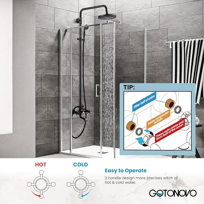 gotonovo Exposed Bathroom Shower Faucet Wall Mounted Shower System 8 Inch Shower Head and Tub Spout Double Cross Handles Adjustable Handheld Sprayer Straight Pipe Oil Rubbed Bronze