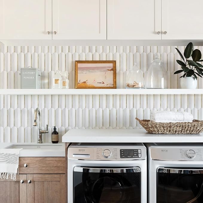 Vamos Tile Peel and Stick Backsplash Seamless Tile,10-Sheet Stick on Backsplash for Kitchen,Dolomite Gray and White+Light Gold Metal Self Adhesive PVC Tiles (10 Sheets)
