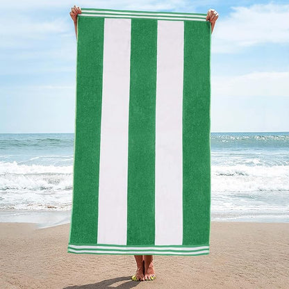 Superior Cotton Cabana Striped Beach Towels, Colorful Towels for Adult, Kid, Pool, Swimming, Sand, Travel, Large Oversized, Absorbent, Fast Drying, Bath Basics, Cabana Collection, 1 Piece, Dark Green