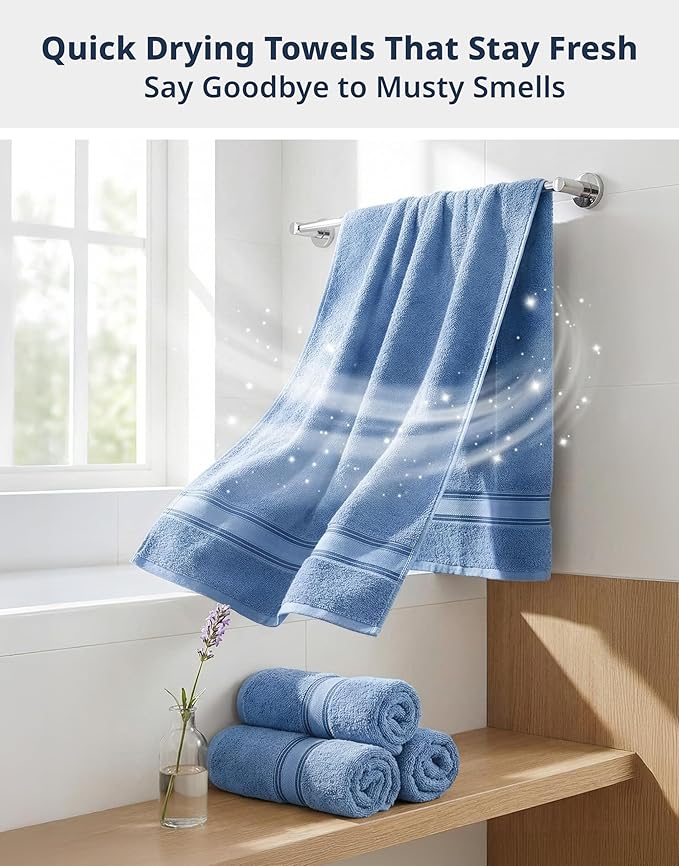LANE LINEN Bath Towel Set Quick Dry 100% Cotton 4 Piece Soft - Allure | Cotton Towels - Classic Terry Weave, Densely Woven, Coordinated Colors, Dobby Border Accent, OEKO-TEX Certified